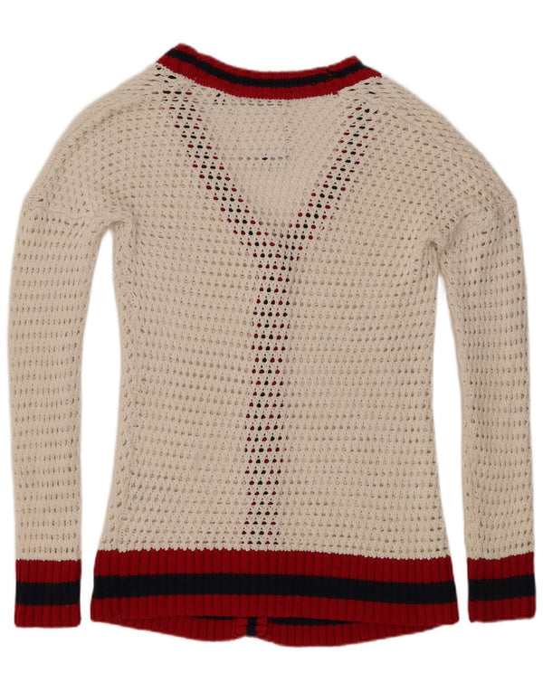 Superdry Womens Oversized Cardigan Sweater UK 16 Large White Striped