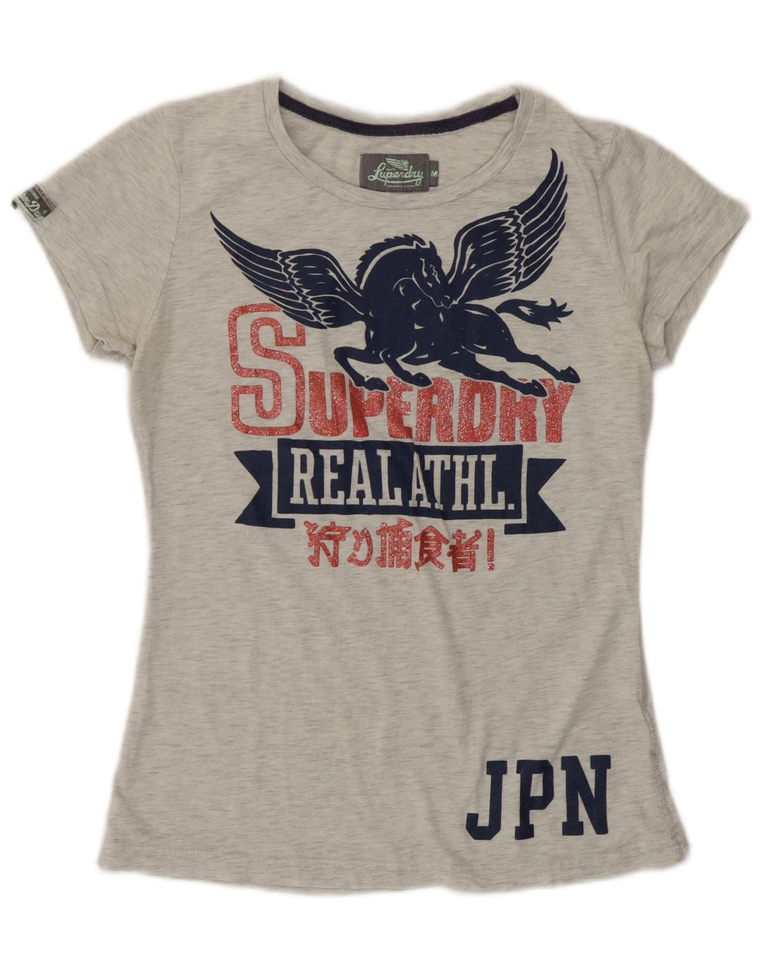 Superdry Womens Graphic T-Shirt Top UK 12 Medium Grey Flecked Polyester