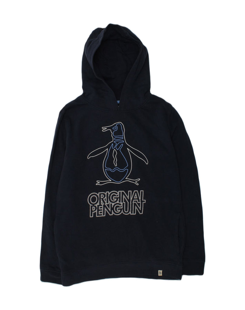 PENGUIN Boys Graphic Hoodie Jumper 15-16 Years Navy Blue Cotton | Vintage Penguin | Thrift | Second-Hand Penguin | Used Clothing | Messina Hembry 