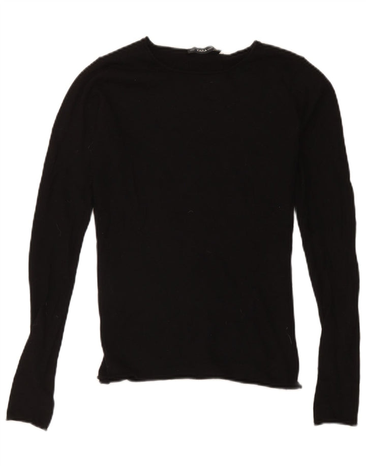 Zara Womens Top Long Sleeve UK 10 Small Black Modal
