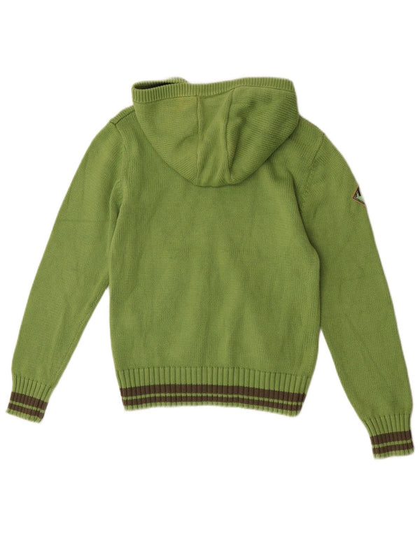 LEE Boys Hooded Cardigan Sweater 11-12 Years Medium Green Striped Cotton