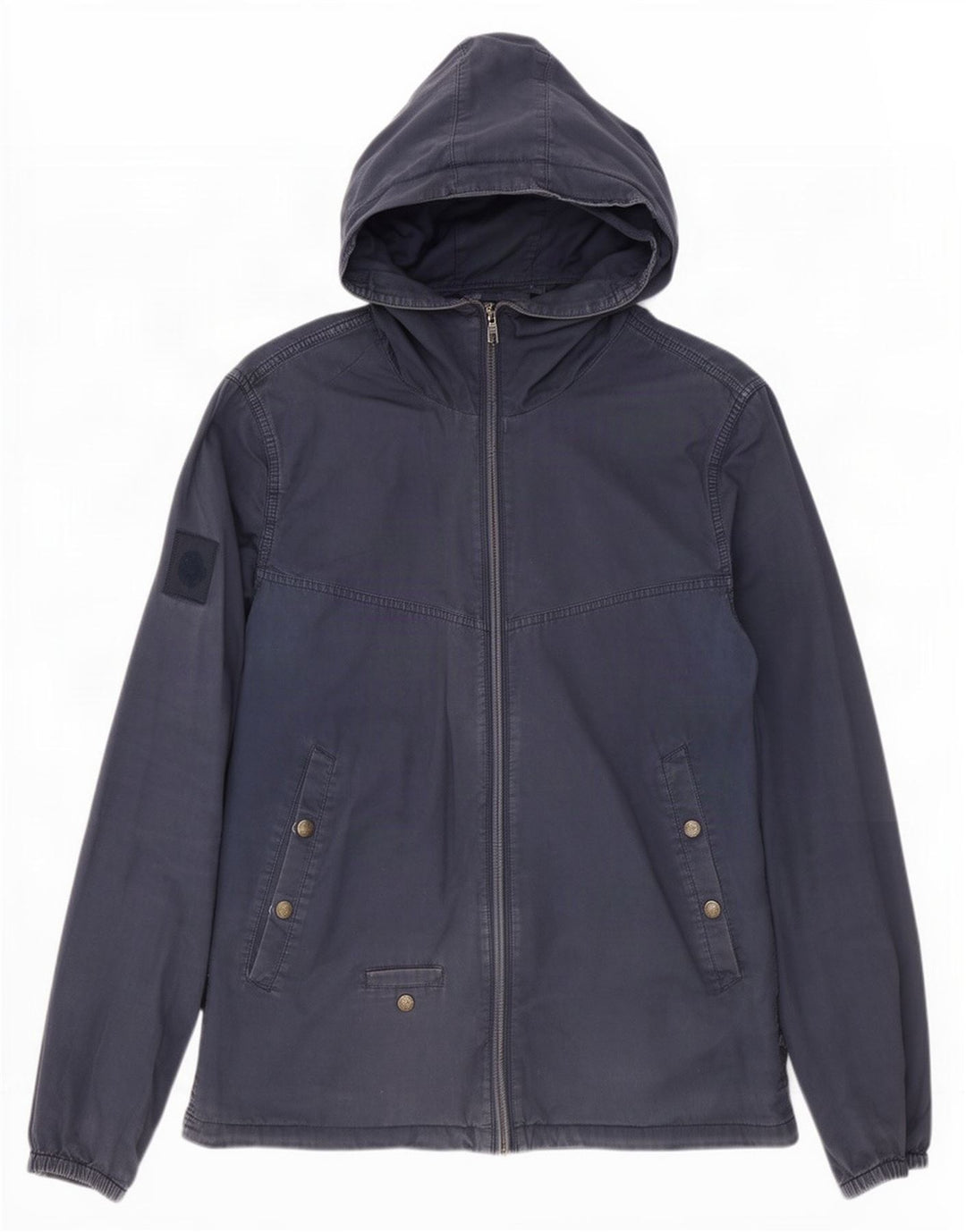 Pretty Green Mens Hooded Bomber Jacket UK 38 Medium Navy Blue Cotton