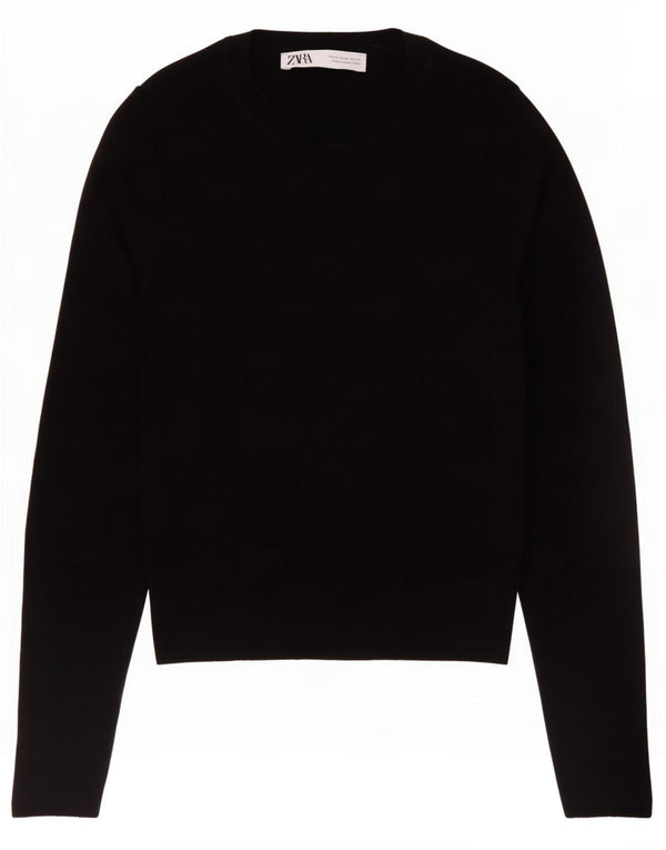 Zara Womens Crop Top Long Sleeve UK 12 Medium Black Viscose