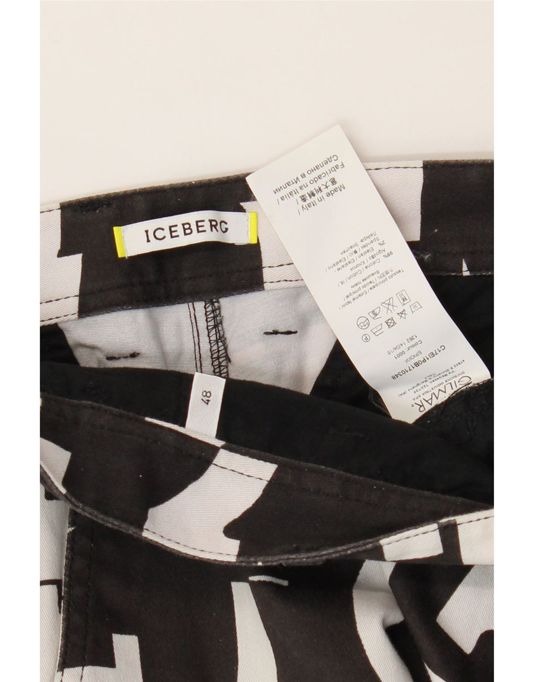 Iceberg Mens Bermuda Shorts IT 48 Medium W32 Black Geometric Cotton