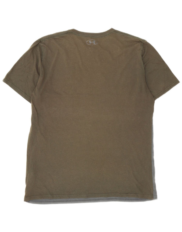 Under Armour Mens Heat Gear Graphic T-Shirt Top Large Khaki Colourblock