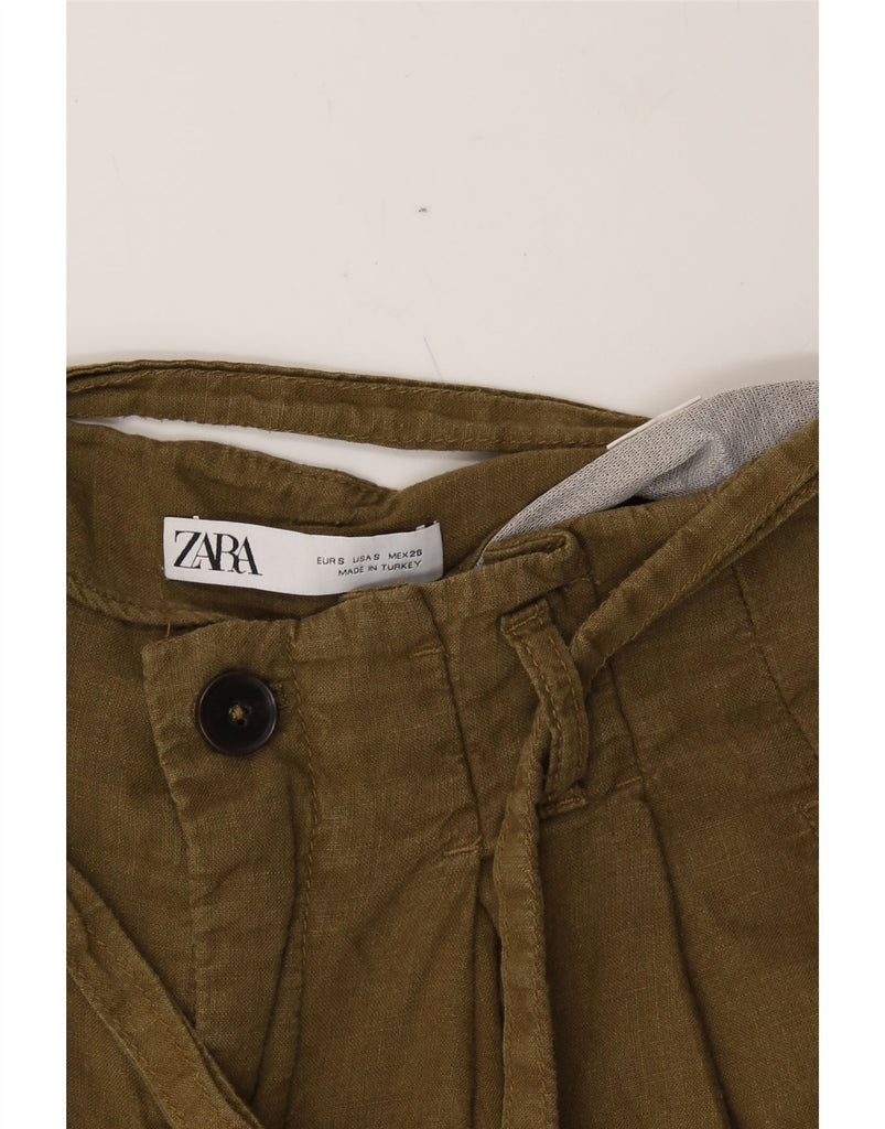 ZARA Womens High Waist Pegged Cargo Trousers W26 L26 Khaki Linen Vintage Zara and Second-Hand Zara from Messina Hembry 