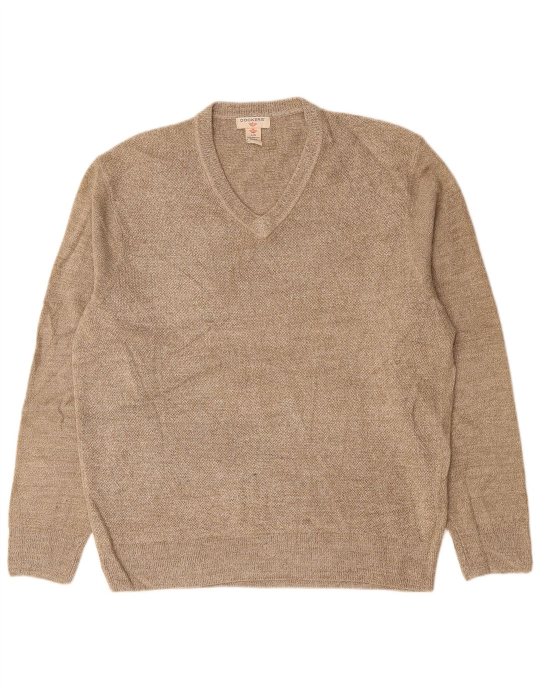 DOCKERS Mens V-Neck Jumper Sweater Large Beige Acrylic