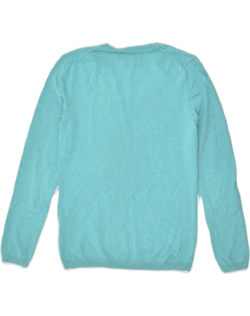 TOMMY HILFIGER Womens V-Neck Jumper Sweater UK 10 Small Turquoise Cotton | Vintage Tommy Hilfiger | Thrift | Second-Hand Tommy Hilfiger | Used Clothing | Messina Hembry 