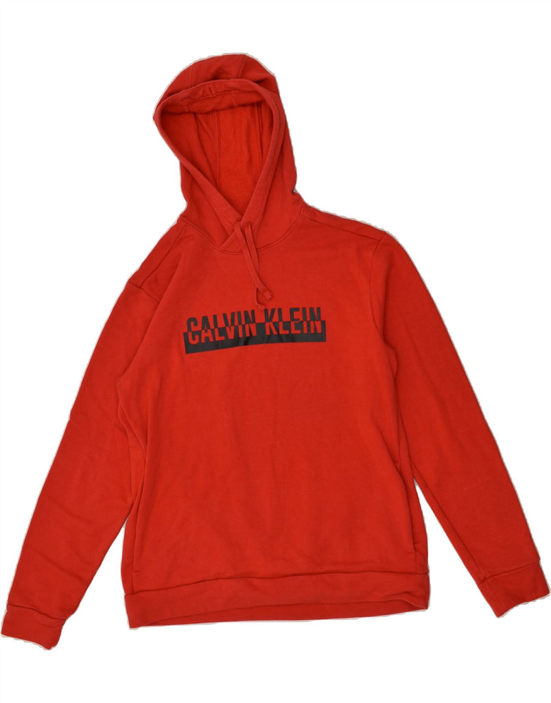 CALVIN KLEIN Mens Graphic Hoodie Jumper Medium Red Cotton | Vintage Calvin Klein | Thrift | Second-Hand Calvin Klein | Used Clothing | Messina Hembry 