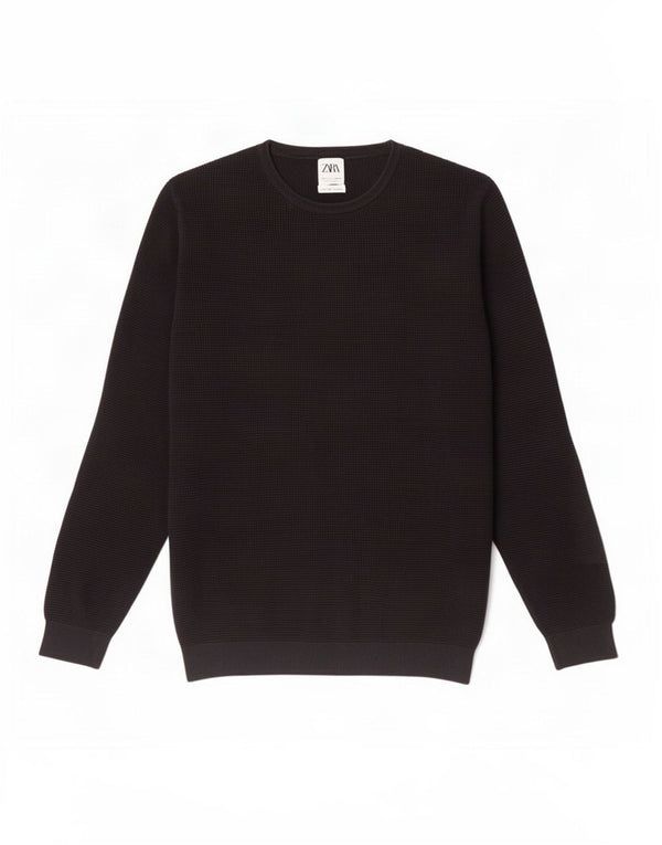 Zara Mens Crew Neck Jumper Sweater Large Black Cotton