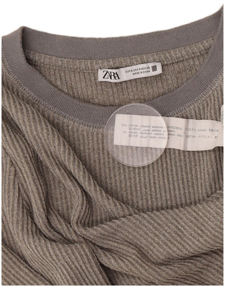 Zara Womens Top Long Sleeve UK 10 Small Grey Polyester