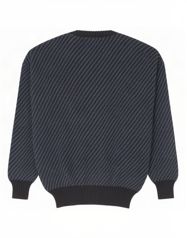 Vintage Womens Boat Neck Jumper Sweater UK 14 Medium Blue Striped Acrylic