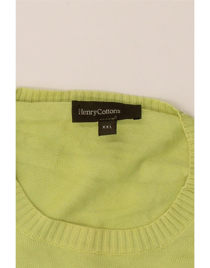 HENRY COTTONS Mens Crew Neck Jumper Sweater 2XL Green Cotton Vintage Henry Cottons and Second-Hand Henry Cottons from Messina Hembry 