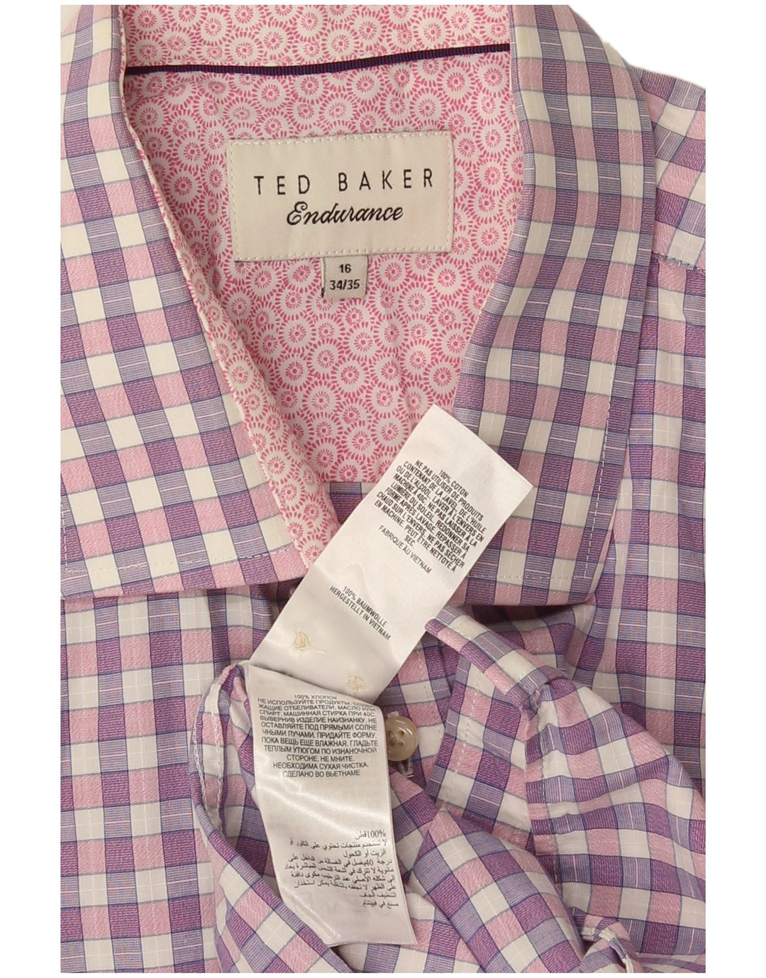 Ted Baker Mens Shirt Size 16 Large Purple Check Cotton