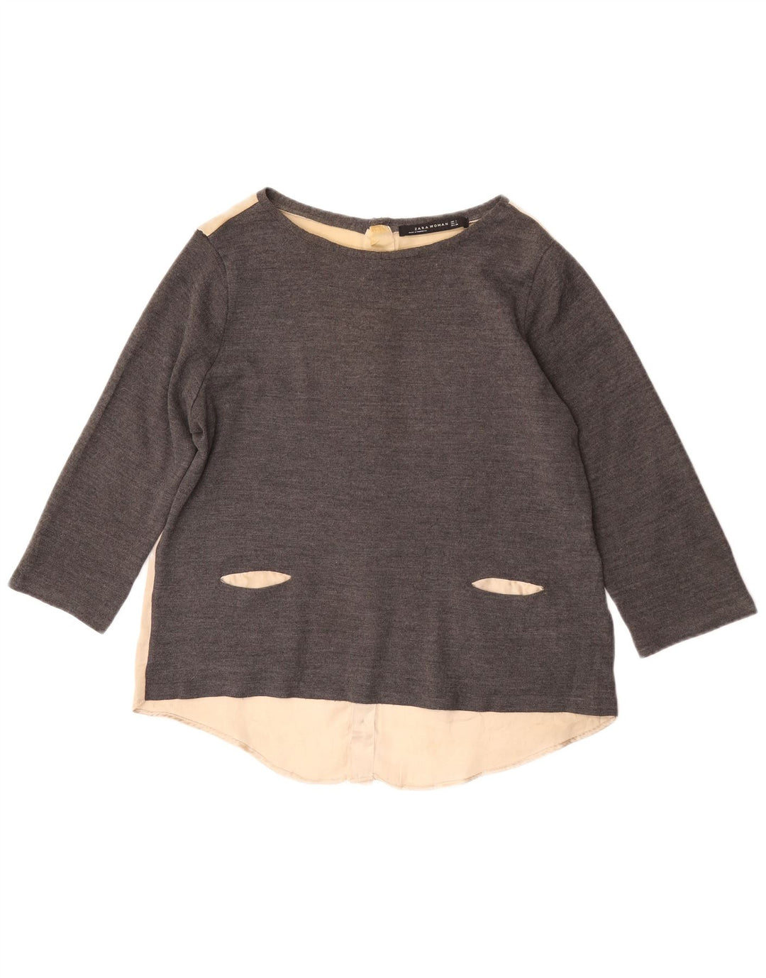 Zara Womens 3/4 Sleeve Blouse Top UK 16 Large Grey Colourblock