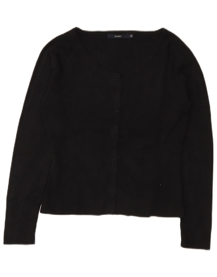 Seventy Womens Crop Cardigan Sweater IT 42 Medium Black Silk