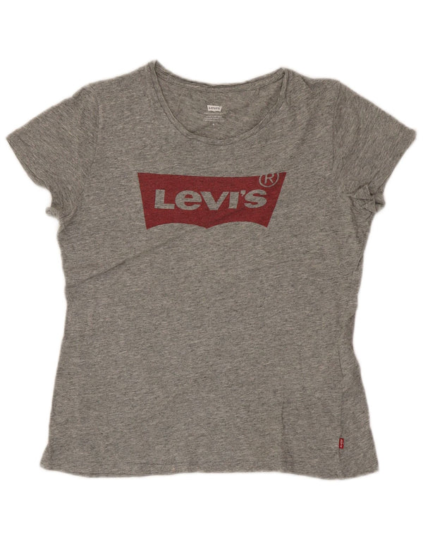 Levi's Womens Graphic T-Shirt Top UK 12 Medium Grey Flecked Cotton