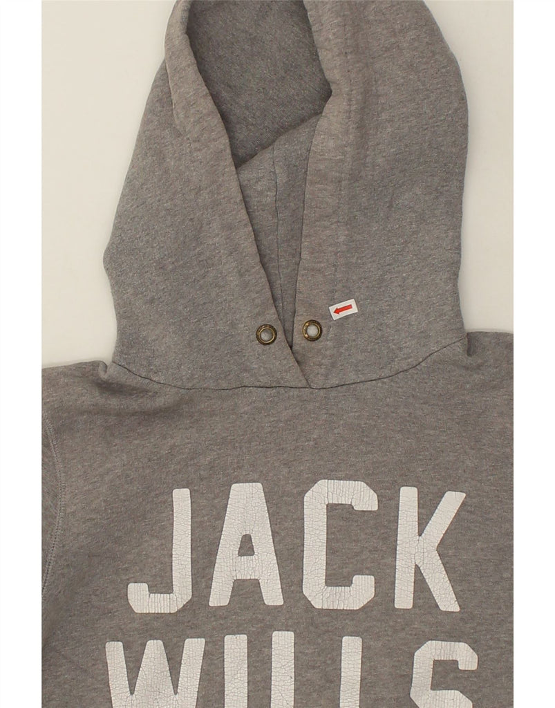 JACK WILLS Womens Loose Fit Graphic Hoodie Jumper UK 10 Small Grey Cotton | Vintage Jack Wills | Thrift | Second-Hand Jack Wills | Used Clothing | Messina Hembry 