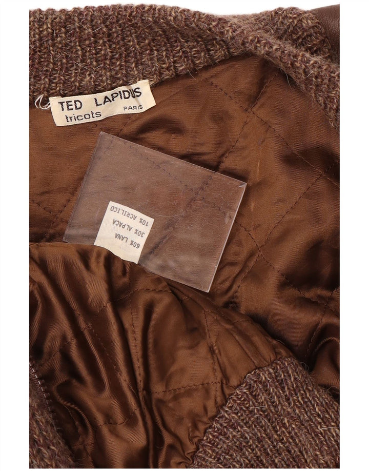 Ted Lapidus Mens Knit Bomber Jacket IT 52 XL Brown Flecked Wool