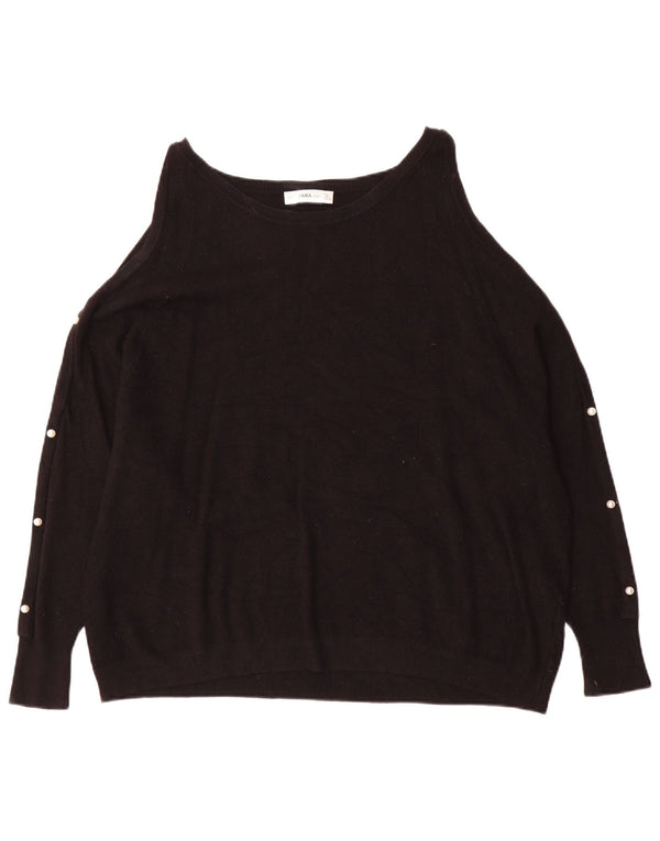 Zara Womens Off Shoulder Boat Neck Jumper Sweater UK 16 Large Black