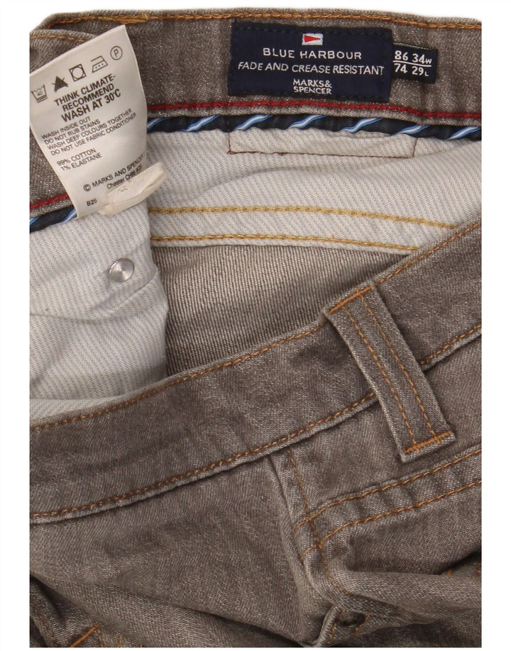 Marks & Spencer Mens Blue Harbour Straight Jeans W34 L29 Grey Cotton