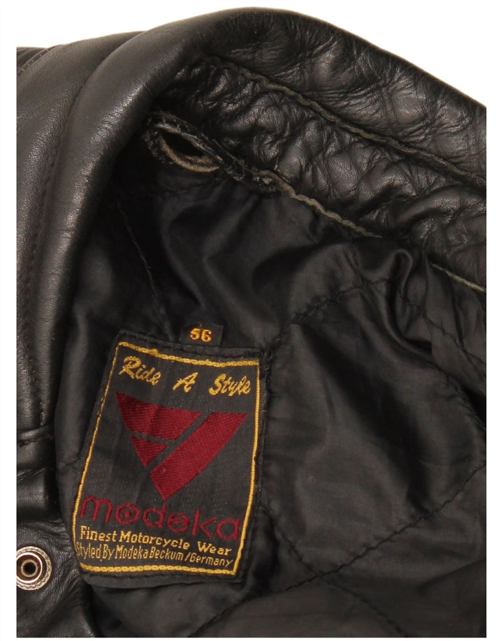 Modeka Mens Leather Racer Jacket IT 56 2XL Black Motorcycle