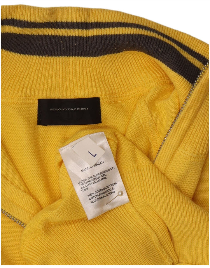 Sergio Tacchini Mens Zip Neck Jumper Sweater Large Yellow Cotton