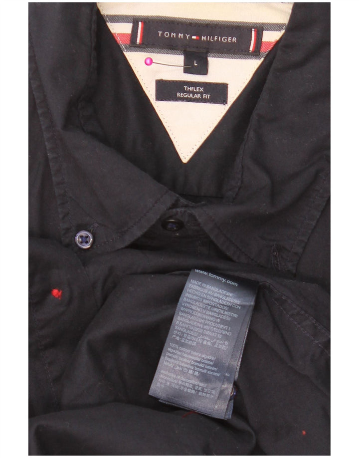 TOMMY HILFIGER Mens Regular Fit Shirt Large Navy Blue Cotton
