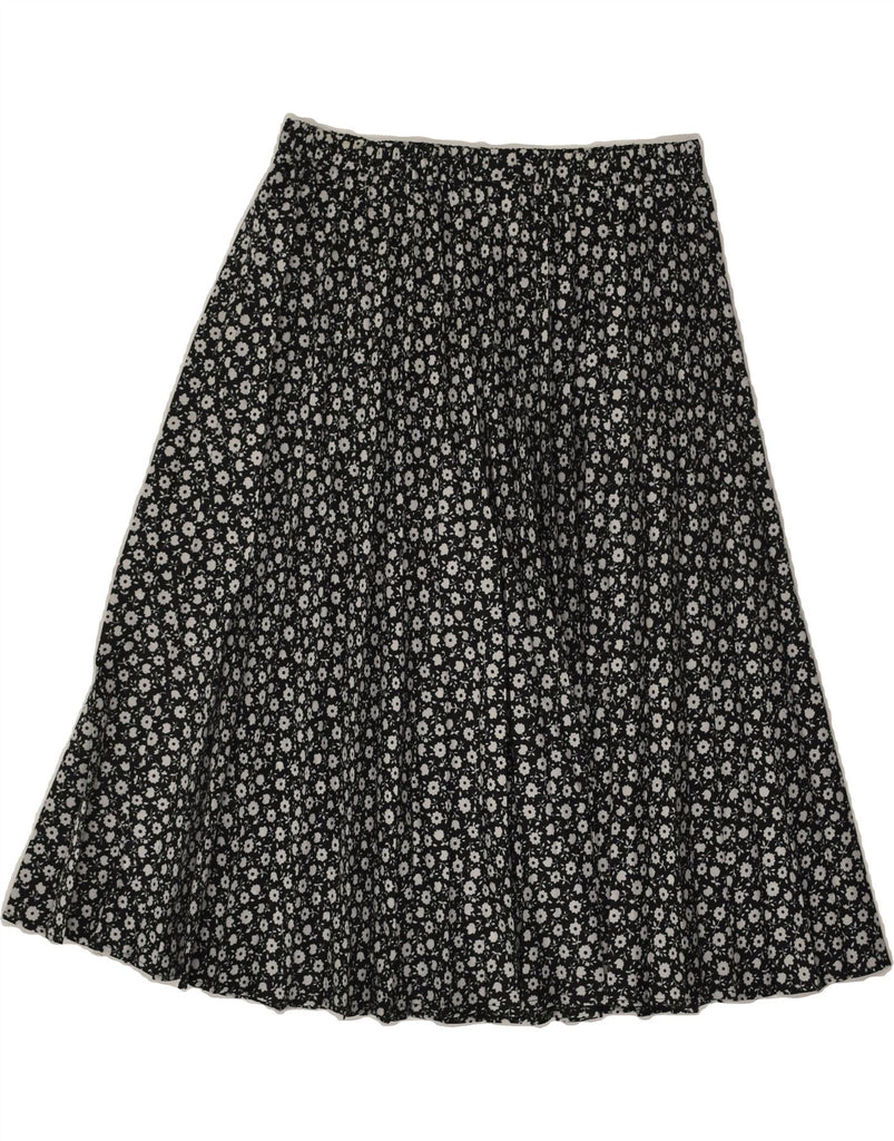 C&A Womens Pleated Skirt IT 44 Medium W28  Black Floral Polyester | Vintage C&A | Thrift | Second-Hand C&A | Used Clothing | Messina Hembry 