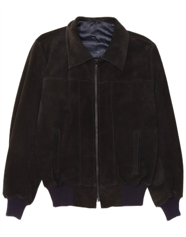 Vintage Mens Suede Bomber Jacket UK 38 Medium Black Leather