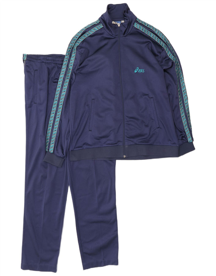 Asics Mens Graphic Full Tracksuit IT 52 Large Navy Blue Colourblock
