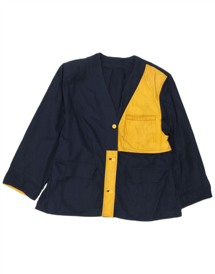 Vintage Womens Utility Jacket UK 16 Large Navy Blue Colourblock