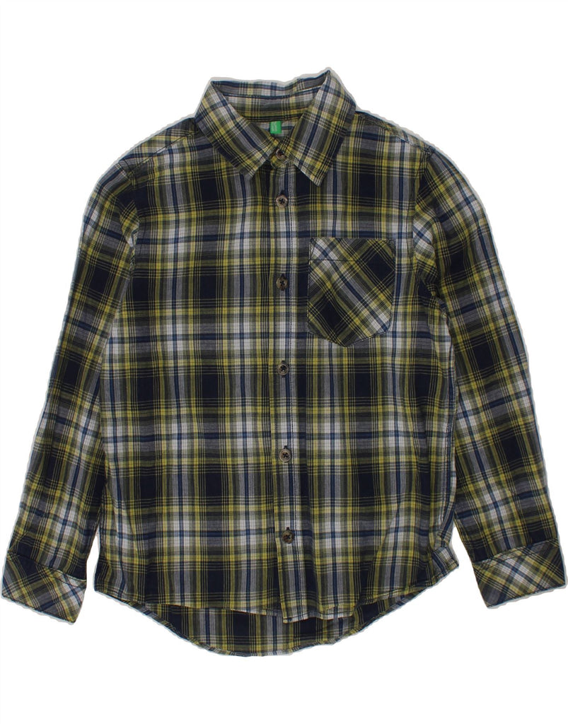BENETTON Boys Shirt 6-7 Years Small Navy Blue Check Cotton Vintage Benetton and Second-Hand Benetton from Messina Hembry 