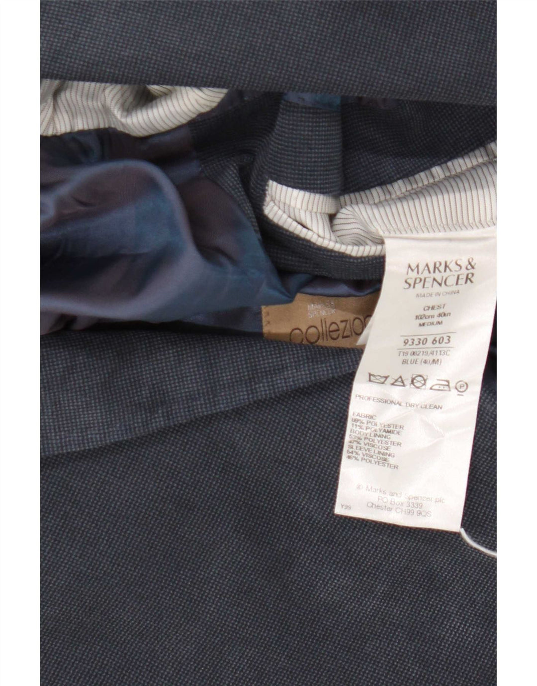 Marks & Spencer Mens 2 Button Blazer Jacket UK 40 Medium Navy Blue