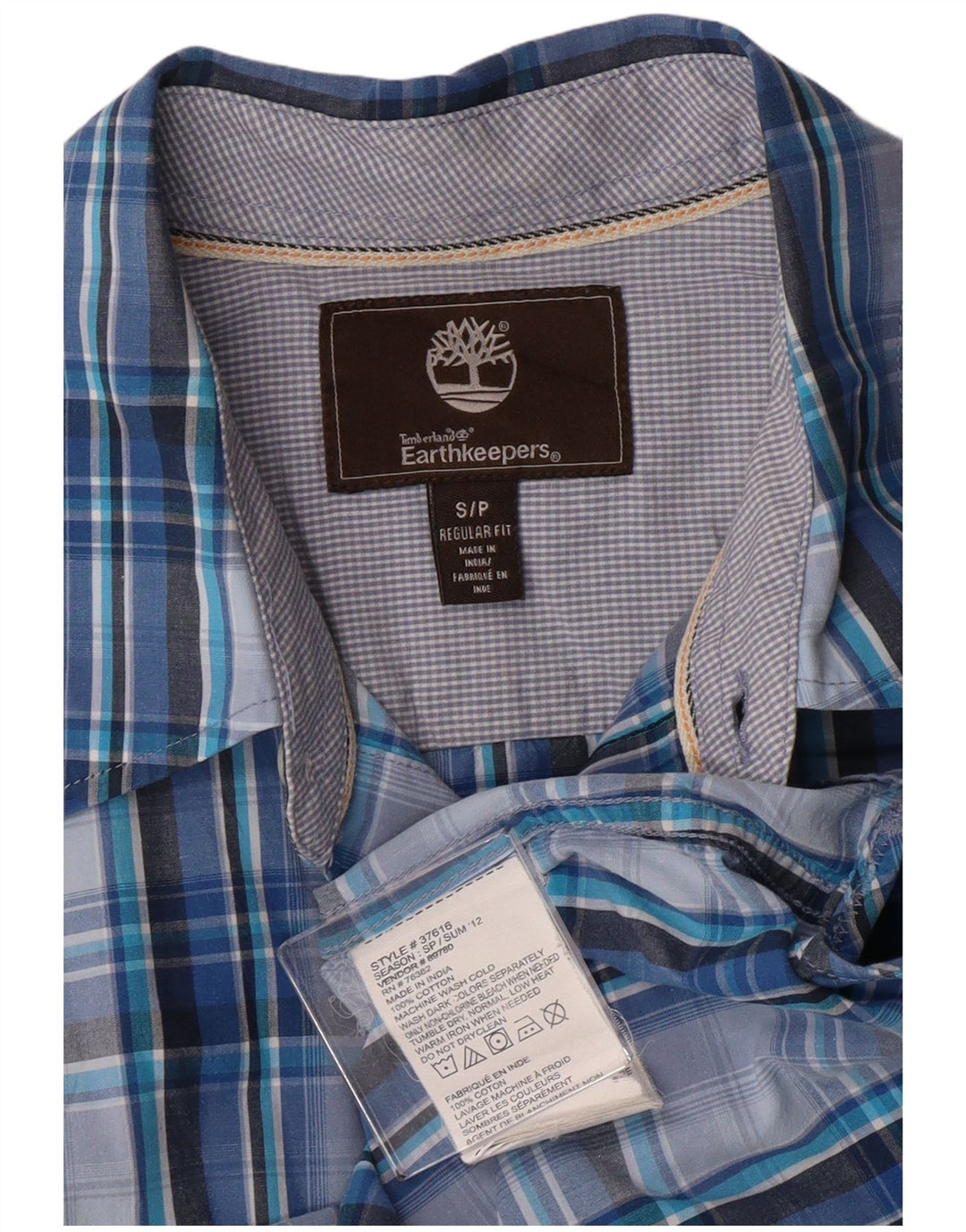 Timberland Mens Short Sleeve Regular Fit Shirt Small Blue Plaid Cotton