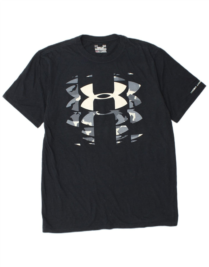 UNDER ARMOUR Mens Heat Gear Regular Graphic T-Shirt Top Large Black Cotton
