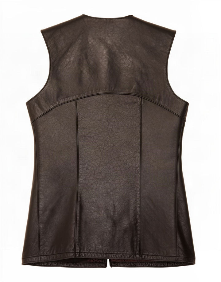Vintage Womens Leather Gilet UK 12 Medium Black