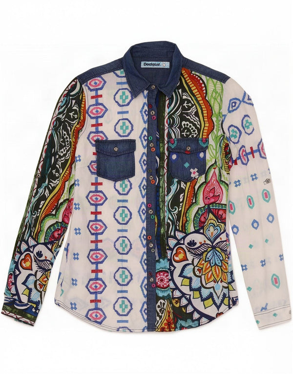 Desigual Womens Graphic Shirt UK 14 Large Multicoloured Geometric