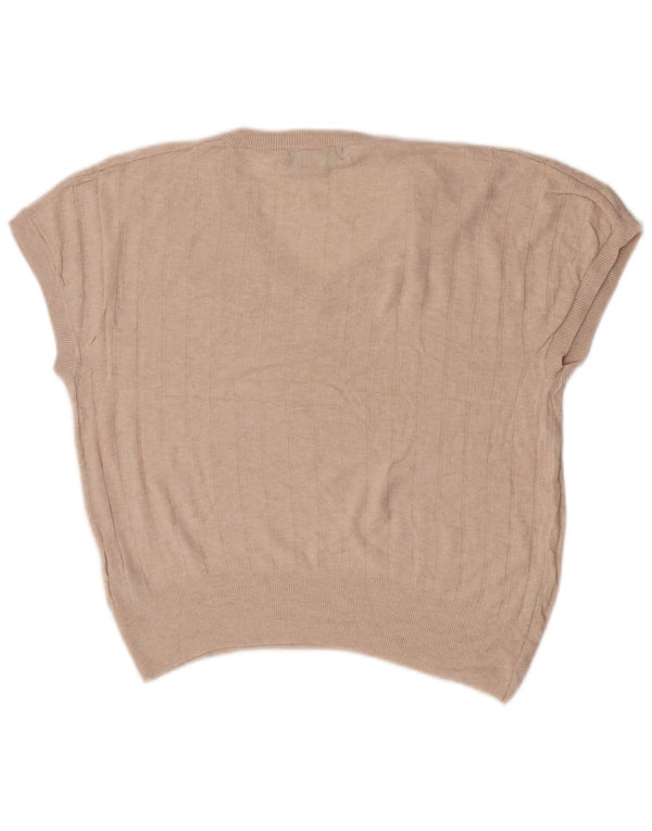 Marks & Spencer Womens Crop V-Neck Jumper Sweater UK 16 Large Beige Viscose