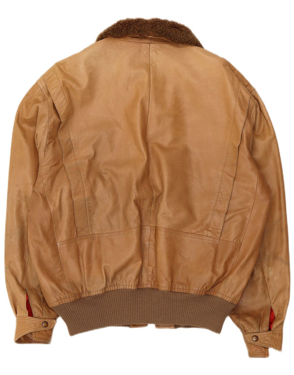 Maren Mens Leather Jacket IT 54 2XL Beige Colourblock Leather