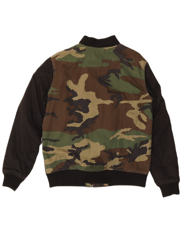 New Era Mens Graphic Varsity Jacket UK 36 Small Khaki Camouflage Cotton