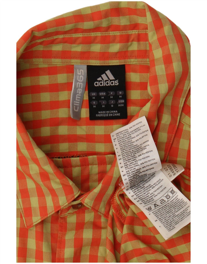 Adidas Mens Short Sleeve Shirt Medium Orange Gingham Polyester