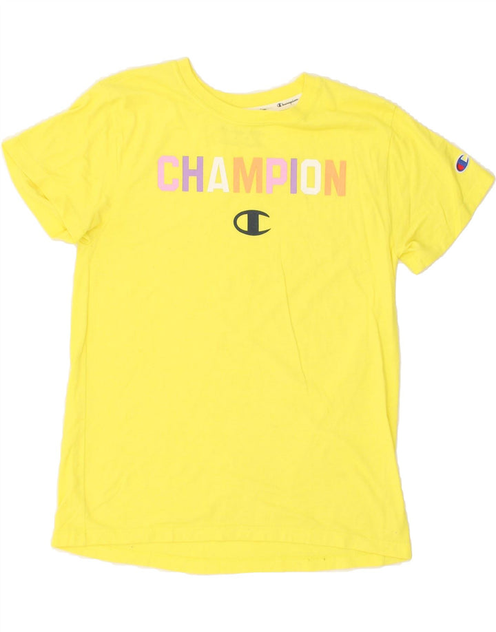 CHAMPION Womens Graphic T-Shirt Top UK 10 Small Yellow Vintage Champion and Second-Hand Champion from Messina Hembry 