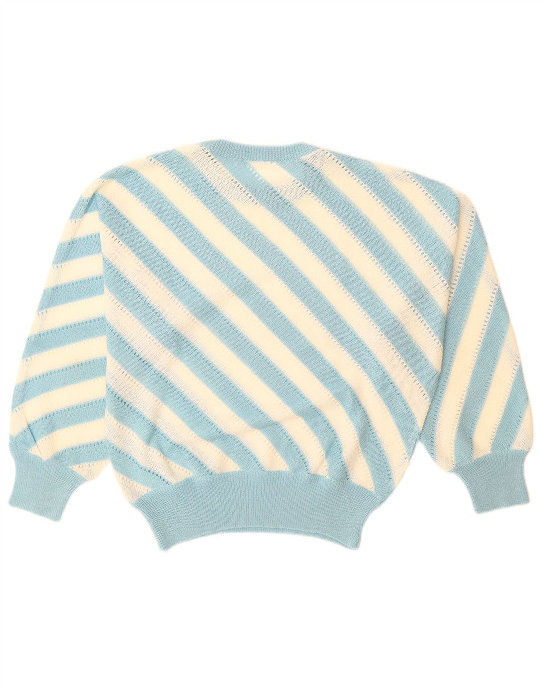 VINTAGE Womens Crew Neck Jumper Sweater UK 14 Large Blue Striped