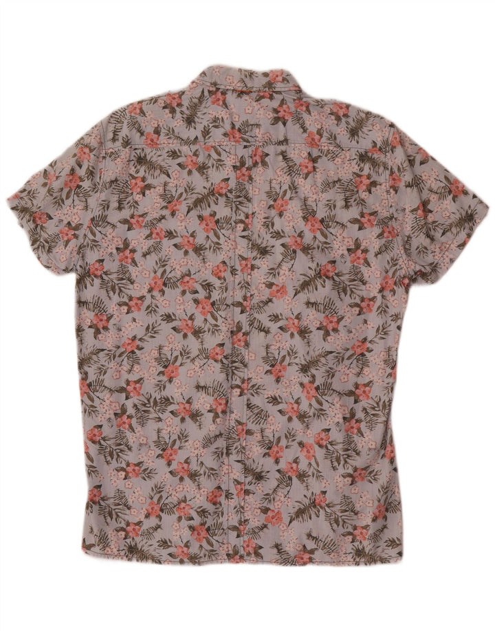 Hugo Boss Mens Short Sleeve Shirt Medium Blue Floral Cotton