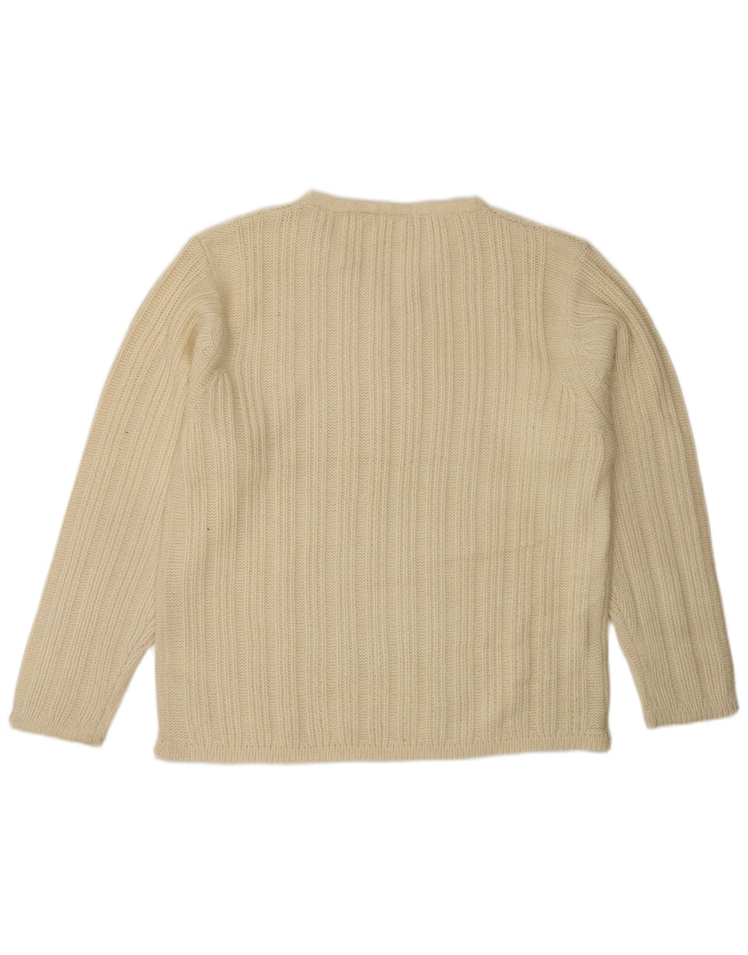 VINTAGE Mens V-Neck Jumper Sweater Large Off White Wool