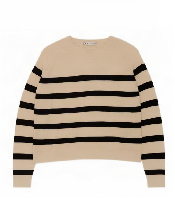 Zara Womens Boat Neck Jumper Sweater UK 10 Small Off White Striped