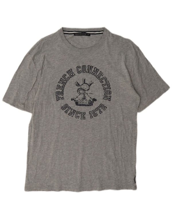 French Connection Mens Graphic T-Shirt Top Medium Grey Flecked Cotton