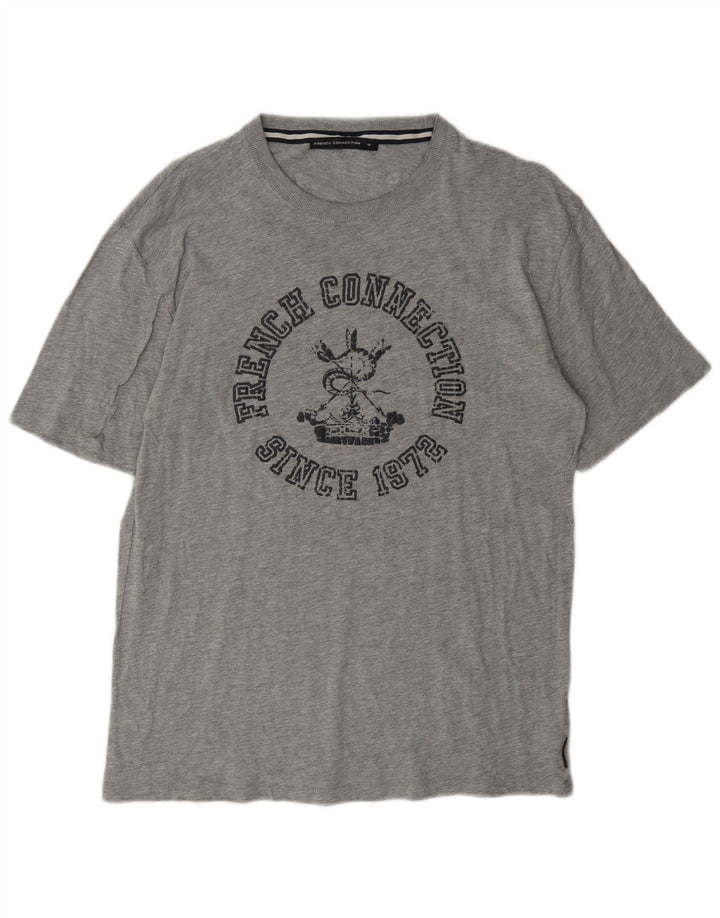 French Connection Mens Graphic T-Shirt Top Medium Grey Flecked Cotton