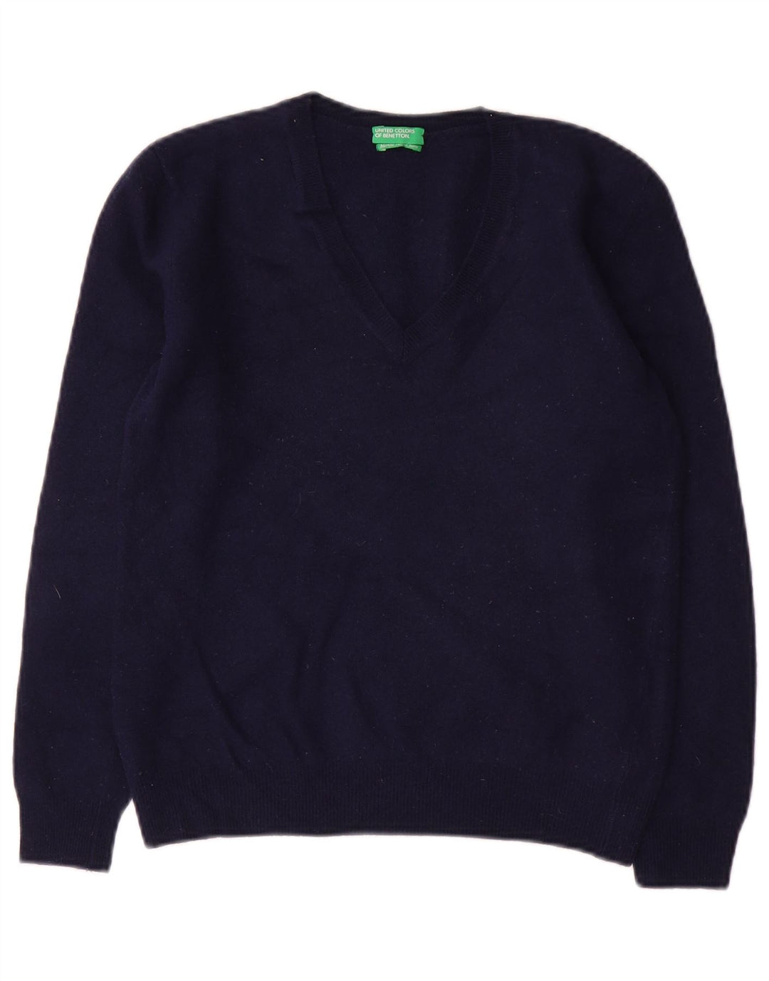 BENETTON Womens Crop V-Neck Jumper Sweater UK 10 Small Navy Blue